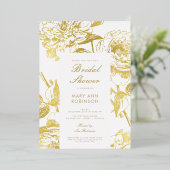 エレガント金ゴールドフローラブライダルシャワー 箔招待状 (立ち正面)