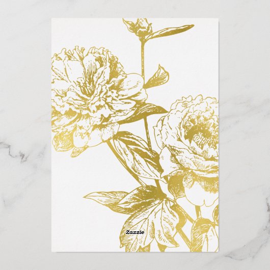 エレガント金ゴールドフローラブライダルシャワー 箔招待状 (裏面)