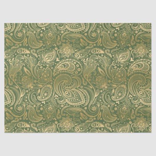 エレガント金ゴールドフローラペイズリー（緑） 薄葉紙 (正面)