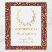 エレガント金ゴールドフローラリース母の日 ワインラベル (シングルラベル)