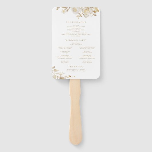 エレガント金ゴールドフローラリース結婚式 プログラム ハンドファン (裏面)