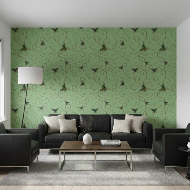 エレガント金ゴールドフローラルパターお洒落ンミントグリーン 壁紙 (クリエイターアップロード済み)