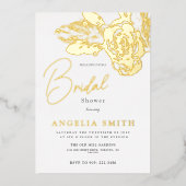 エレガント金ゴールドフローラ実在ブライダルシャワー 箔招待状 (正面)