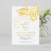 エレガント金ゴールドフローラ実在ブライダルシャワー 箔招待状 (立ち正面)