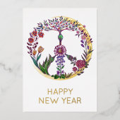 エレガント金ゴールドフローラ平和カスタマイズの新年 箔シーズンカード (正面)