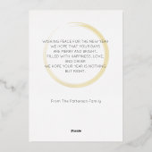 エレガント金ゴールドフローラ平和カスタマイズの新年 箔シーズンカード (裏面)