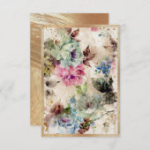 エレガント金ゴールドフローラ水色抽象芸術 素朴 サンキューカード (正面/裏面)