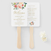 エレガント金ゴールドフローラ水色結婚式 プログラム ハンドファン (正面&裏面)