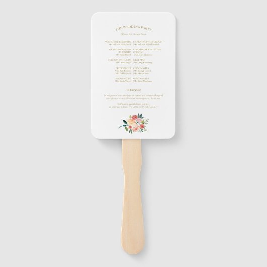 エレガント金ゴールドフローラ水色結婚式 プログラム ハンドファン (裏面)