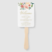 エレガント金ゴールドフローラ水色結婚式 プログラム ハンドファン (正面)