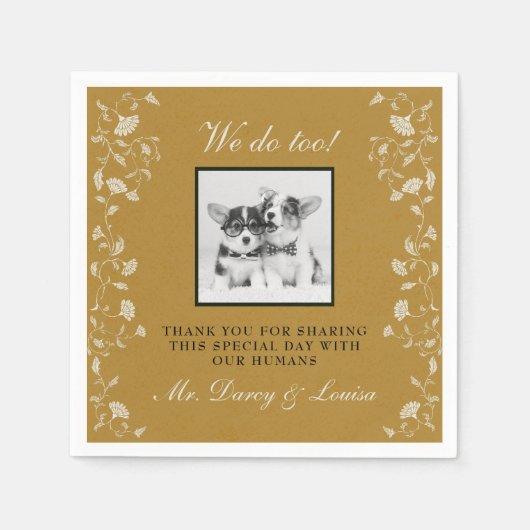 エレガント金ゴールドフローラ私たちは犬のペットの子供の結婚行う スタンダードカクテルナプキン (正面)