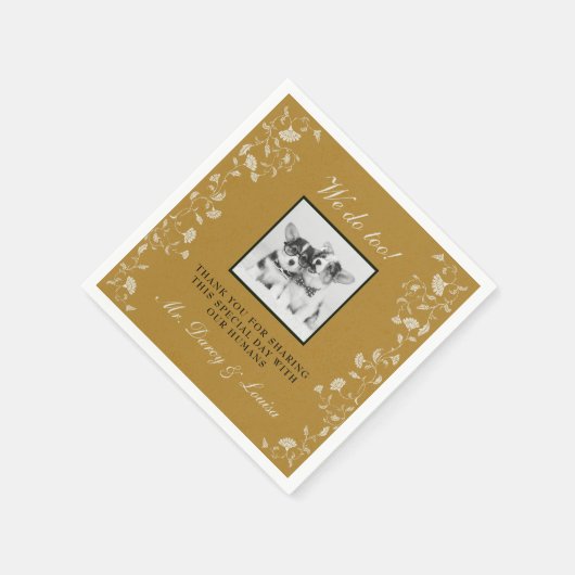 エレガント金ゴールドフローラ私たちは犬のペットの子供の結婚行う スタンダードカクテルナプキン (角)