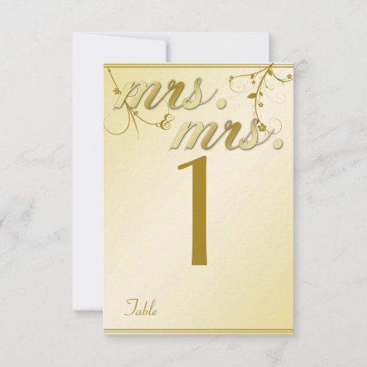 エレガント金ゴールドフローラ結婚のテーブル番号 招待状 (正面)