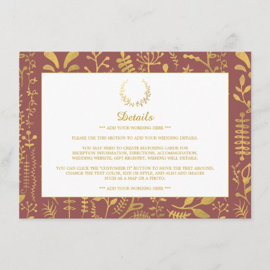 エレガント金ゴールドフローラ結婚リース詳細 エンクロージャーカード (正面)