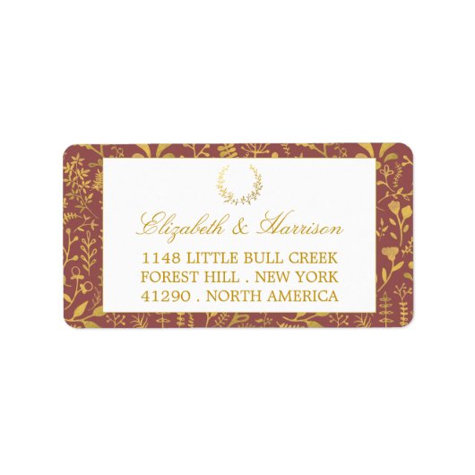 エレガント金ゴールドフローラ結婚リース ラベル (正面)