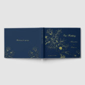 エレガント金ゴールドフローラ結婚花の青 ゲストブック (全面)