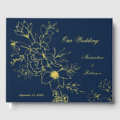 エレガント金ゴールドフローラ結婚花の青 ゲストブック (正面)