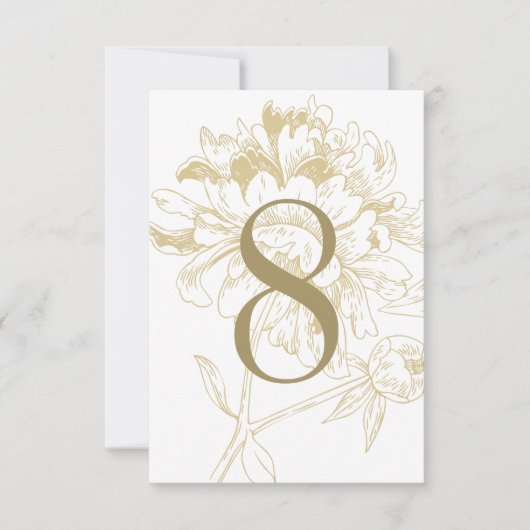 エレガント金ゴールドフローラ結婚Peonyのテーブル番号 招待状 (正面)
