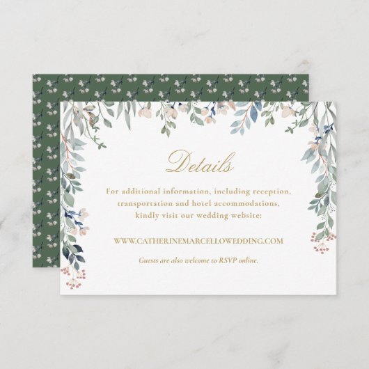 エレガント金ゴールドフローラ野結婚花詳細 エンクロージャーカード (正面/裏面)