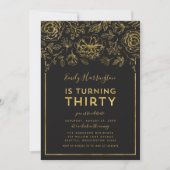 エレガント金ゴールドフローラ30th誕生日パーティー 招待状 (正面)
