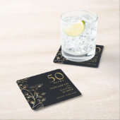 エレガント金ゴールドフローラ50結婚周年記念 スクエアペーパーコースター (インサイチュ)