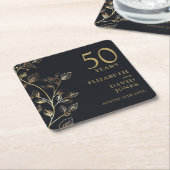 エレガント金ゴールドフローラ50結婚周年記念 スクエアペーパーコースター (アングル)