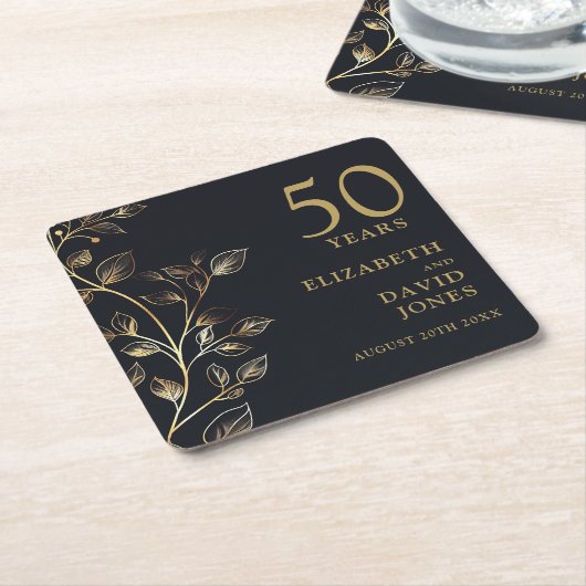 エレガント金ゴールドフローラ50結婚周年記念 スクエアペーパーコースター (アングル)