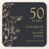 エレガント金ゴールドフローラ50結婚周年記念 スクエアペーパーコースター (正面)