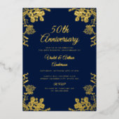 エレガント金ゴールドフローラ50結婚周年記念 箔招待状 (正面)