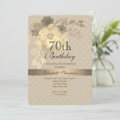 エレガント金ゴールドフローラ70誕生日 招待状 (スタンド正面)