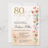 エレガント金ゴールドフローラ80番目の誕生日- 80年の招待 招待状 (正面)
