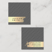 エレガント金ゴールドブストライプラシ仕上げ スクエア名刺 (正面/裏面)