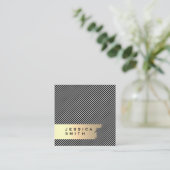 エレガント金ゴールドブストライプラシ仕上げ スクエア名刺 (スタンド正面)