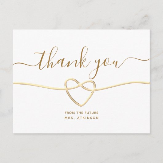 エレガント金ゴールドブライダルシャワーサンキューカード インビテーションポストカード (正面)