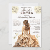 エレガント金ゴールドブライダルシャワーファンシードレス招待状 招待状 (正面)