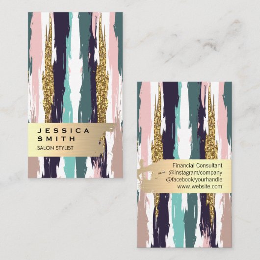 エレガント金ゴールドブラシカラフルブラシ 名刺 (正面/裏面)