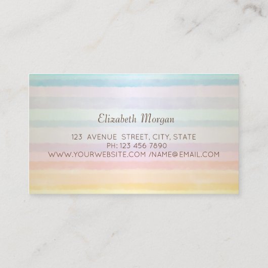 エレガント金ゴールドブラシストロークの水色ストライプの 名刺 (裏面)
