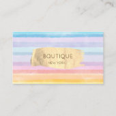 エレガント金ゴールドブラシストロークの水色ストライプの 名刺 (正面)