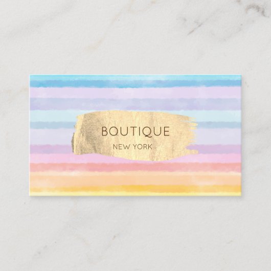 エレガント金ゴールドブラシストロークの水色ストライプの 名刺 (正面)