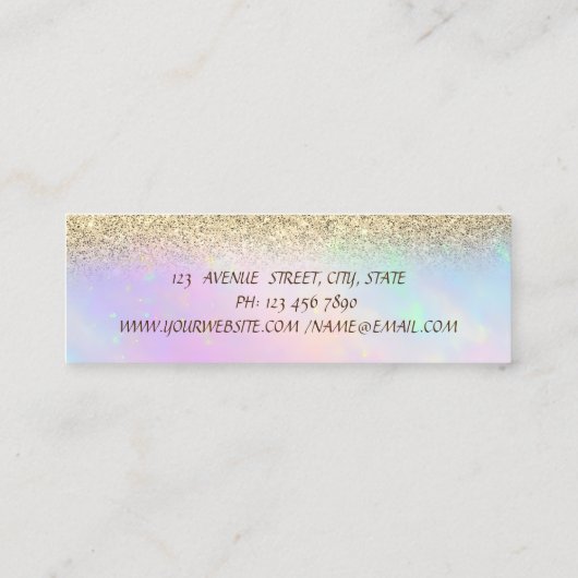 エレガント金ゴールドブラシストローク、金ゴールドグリッターホログラフィック スキニー名刺 (裏面)