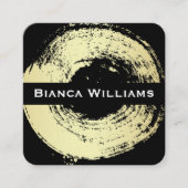 エレガント金ゴールドブラシ付き円/黒 スクエア名刺 (正面)