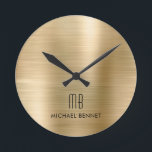 エレガント金ゴールドブラシ ラウンド壁時計<br><div class="desc">パーソナライズされたモノグラムの金ゴールドが丸時計をブラシング。</div>