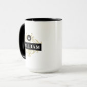 エレガント金ゴールドブラックのカスタマイズ可能なモノグラムマグ マグカップ (正面左)
