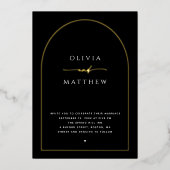 エレガント金ゴールドブラックアーチミニマ結婚リストのQRコード 箔招待状 (正面)