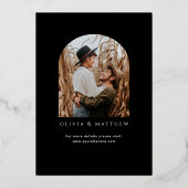 エレガント金ゴールドブラックアーチミニマ結婚リストのQRコード 箔招待状 (裏面)