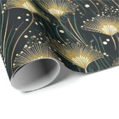 エレガント金ゴールドブラックアートデコフローラ ラッピングペーパー (ロールコーナー)