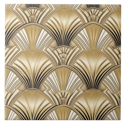 エレガント金ゴールドブラックアートデコ模様 タイル (正面)