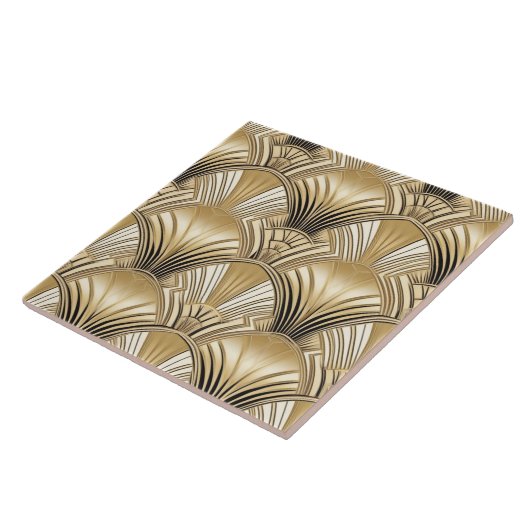 エレガント金ゴールドブラックアートデコ模様 タイル (側面)