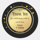 エレガント金ゴールドブラックアールデコ結婚紙吹雪 ラウンドシール (正面)
