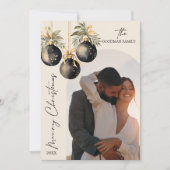 エレガント金ゴールドブラックオーナメントアーチフォトクリスマス シーズンカード (正面)